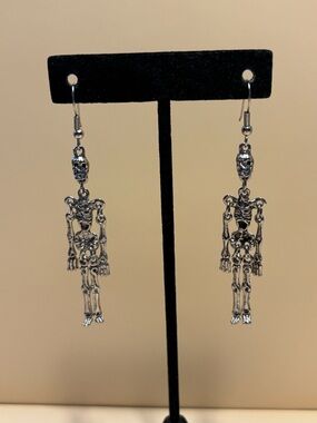 Silver Tone Articulated Skeleton Dangle Earrings 2.25”